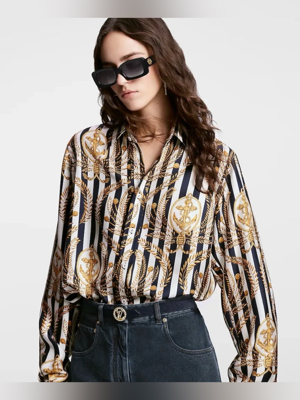 EUC- Vintage Louis Vuitton Vintage Nautical Stripe Silk Button-down Blouse